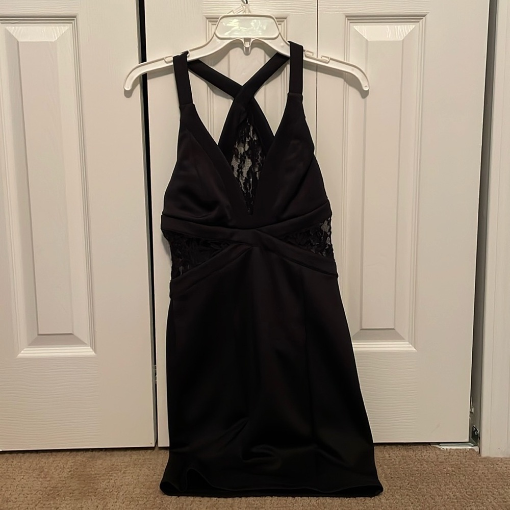 Black dress with lace cutouts